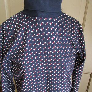 Women's LL Bean Navy Heart Pattern TurtleneckCotton Shirt